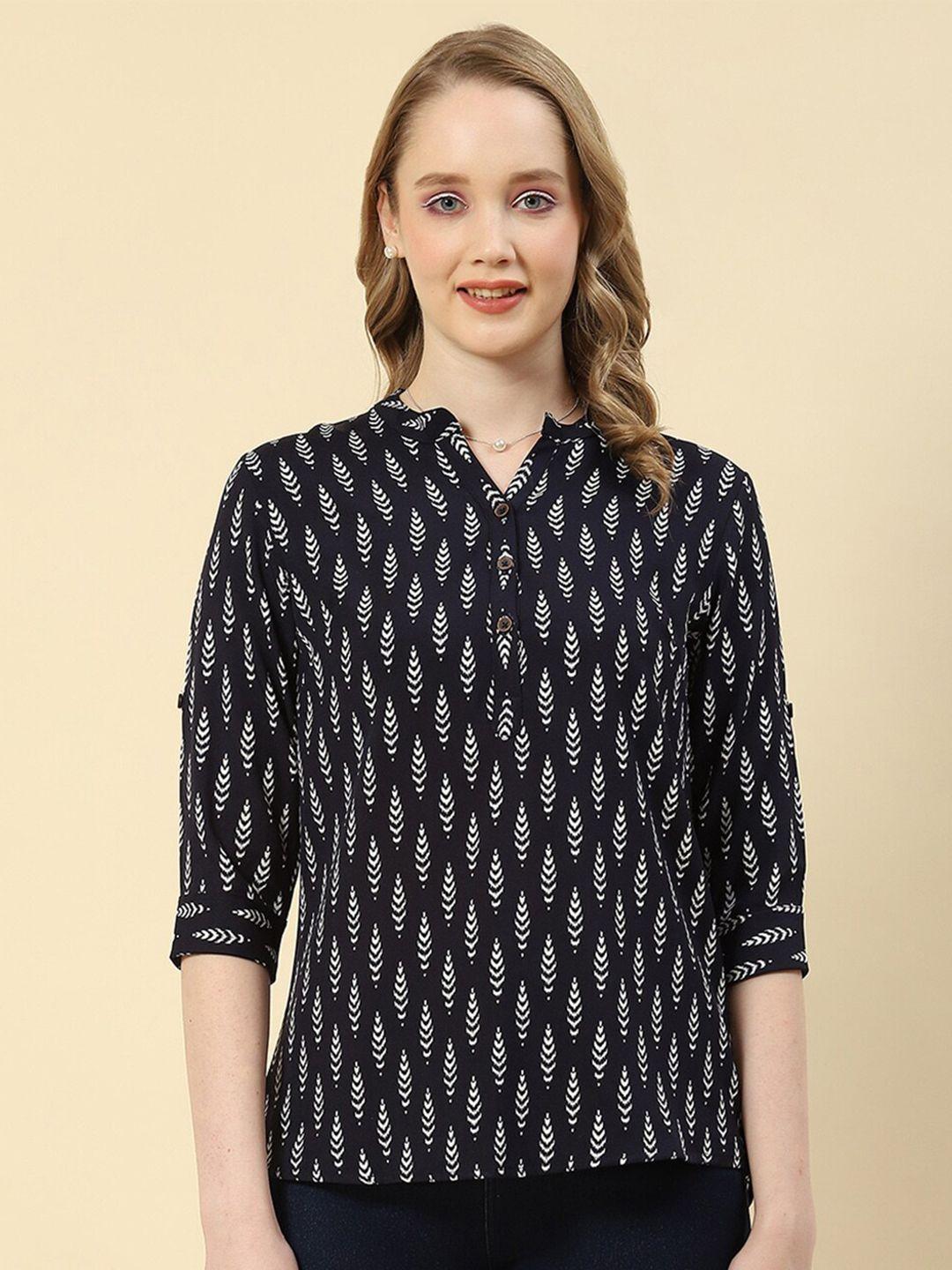 monte carlo conversational printed mandarin collar shirt style top