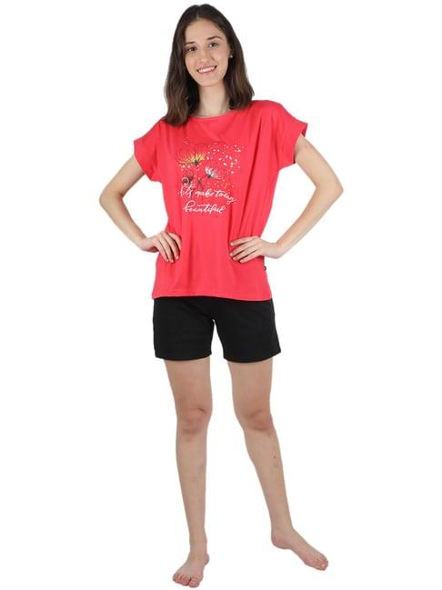 monte carlo coral & black printed t-shirt shorts set