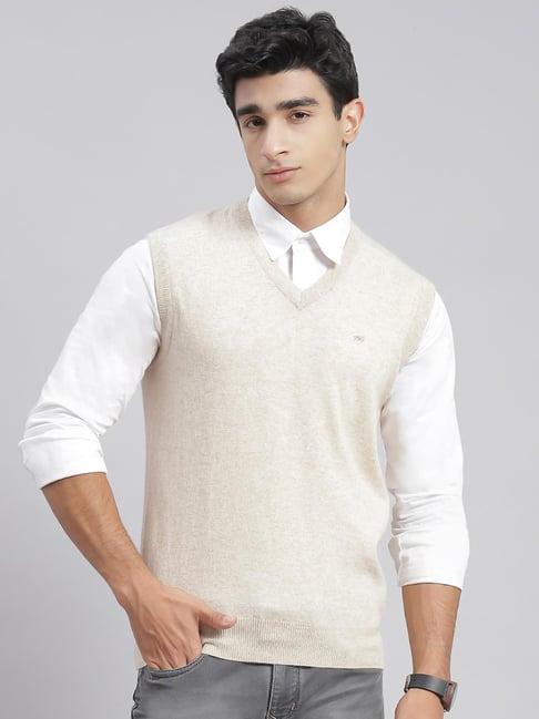 monte carlo cream wool blend regular fit solid sweater