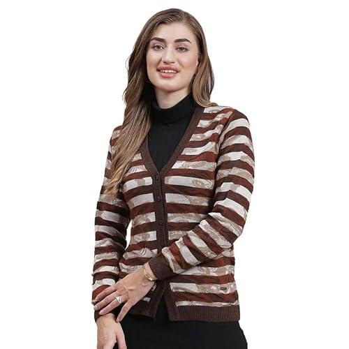 monte carlo dark brown multi striped v neck cardigan