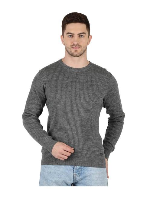 monte carlo dark grey self striped pullover