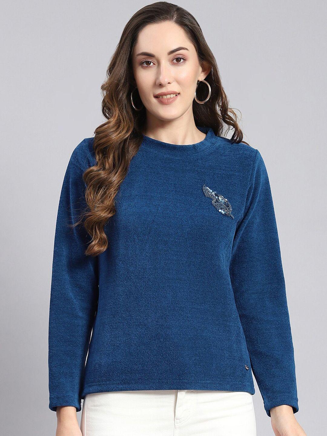 monte carlo embellished round neck pullover sweater