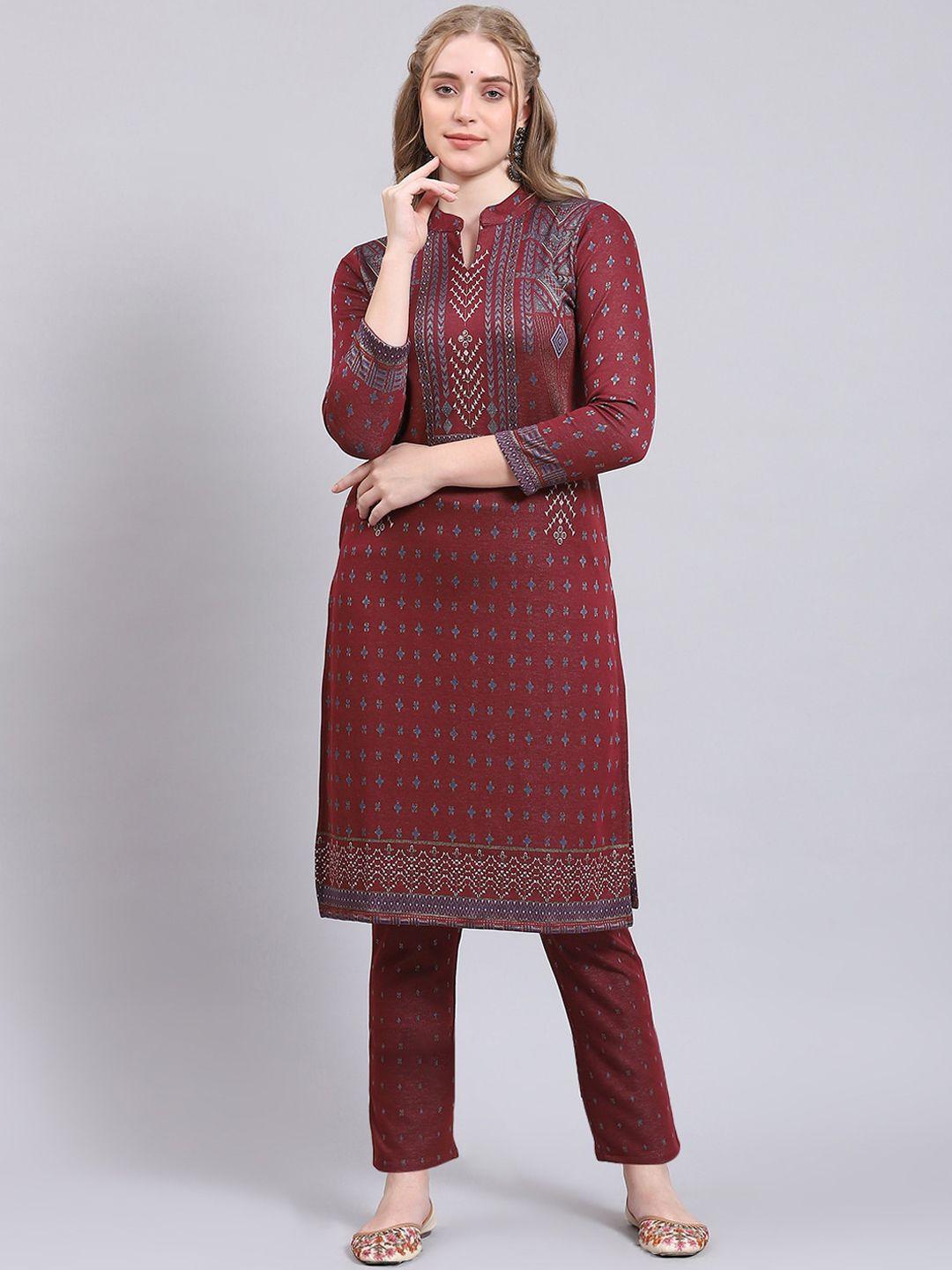 monte carlo ethnic motifs printed mandarin collar kurta with trousers