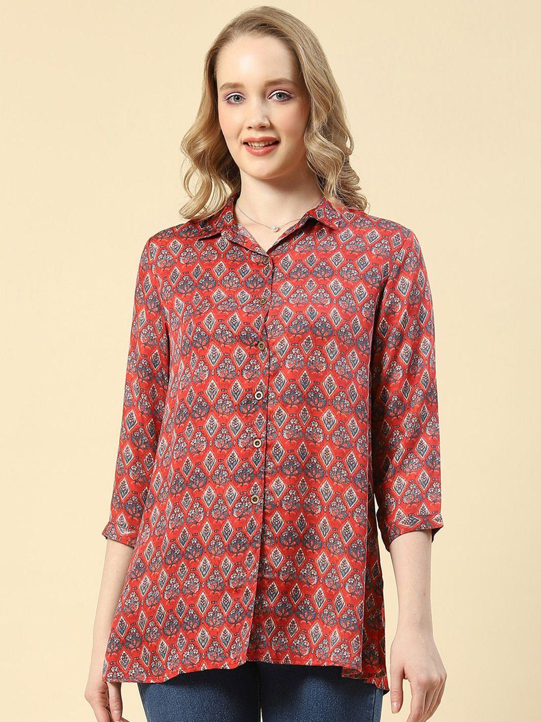 monte carlo ethnic motifs printed shirt style top