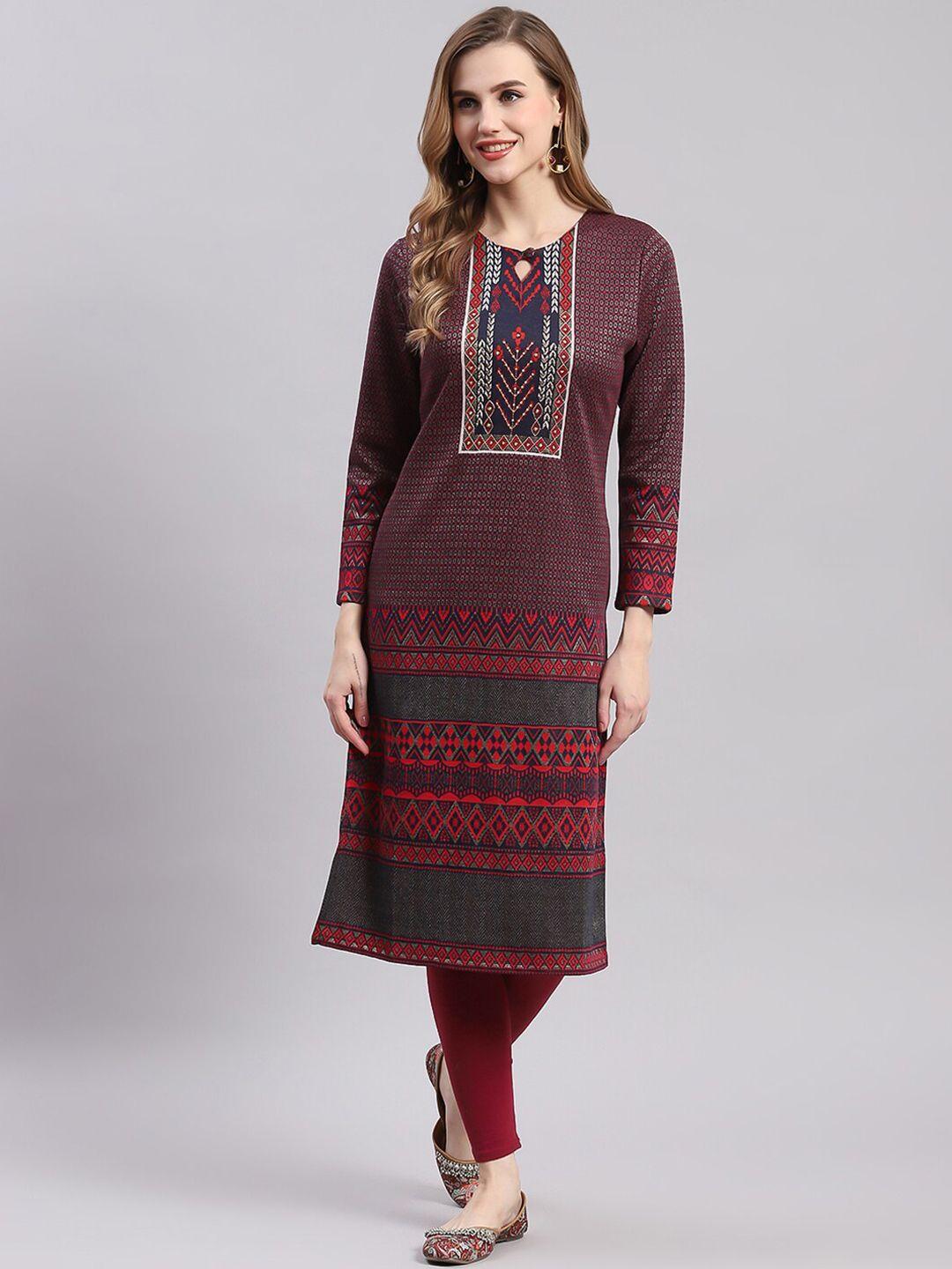 monte carlo ethnic motifs printed wool straight kurta