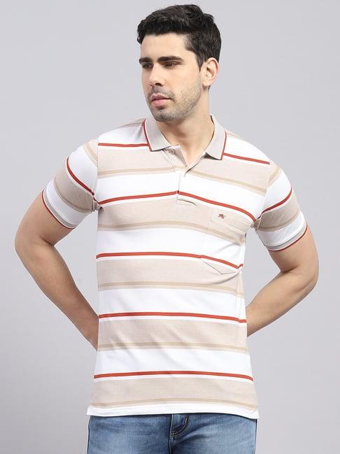 monte carlo fawn cotton regular fit striped polo t-shirt