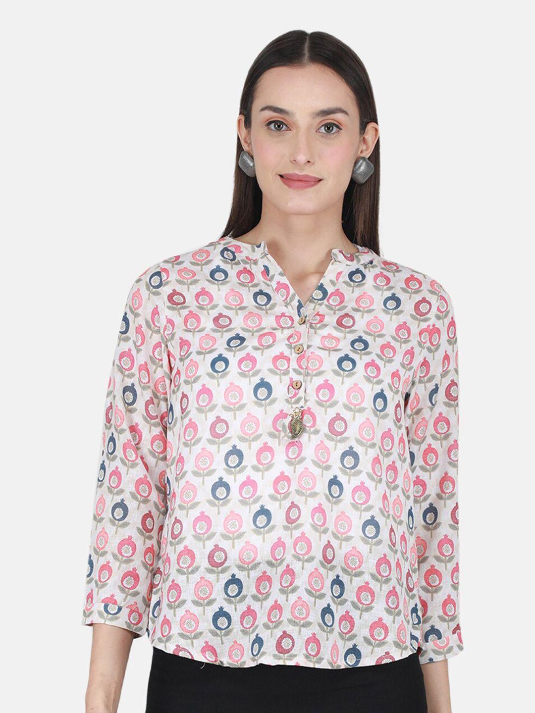 monte carlo floral printed mandarin collar three-quarter sleeves  top