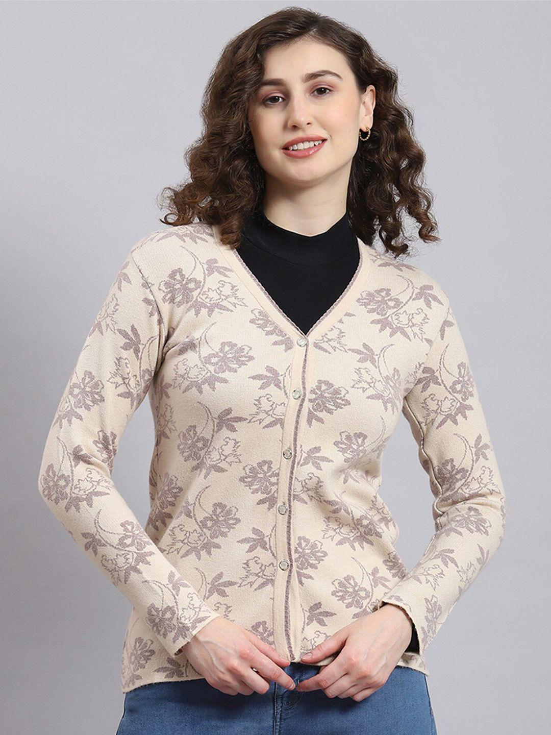 monte carlo floral printed woollen cardigan sweater