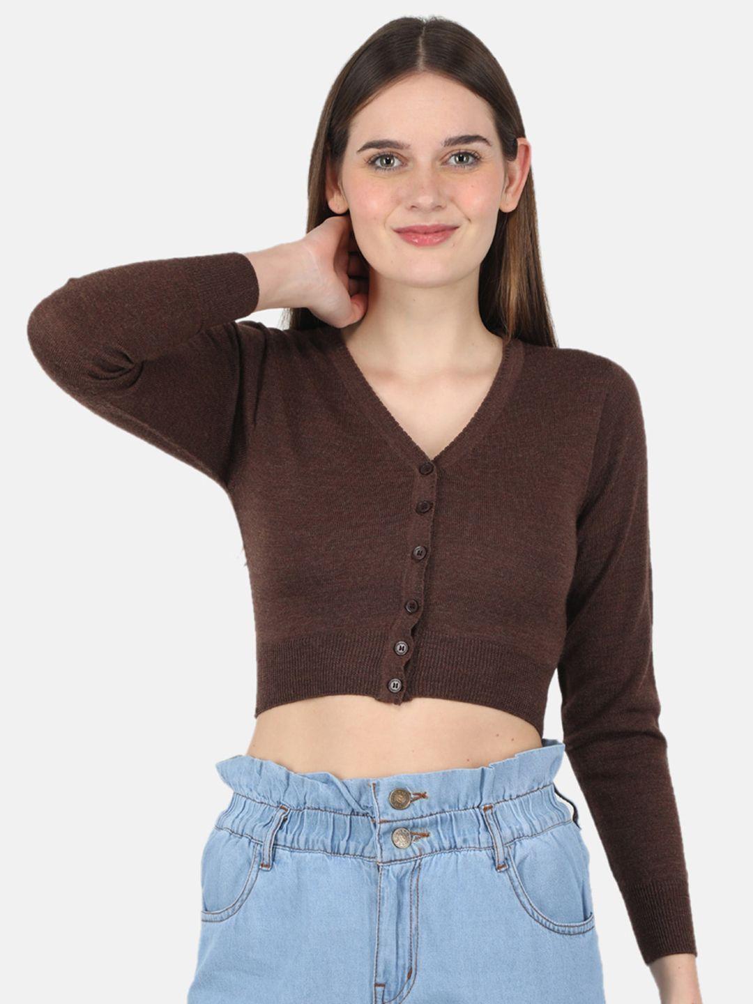 monte carlo front open v-neck woollen crop top