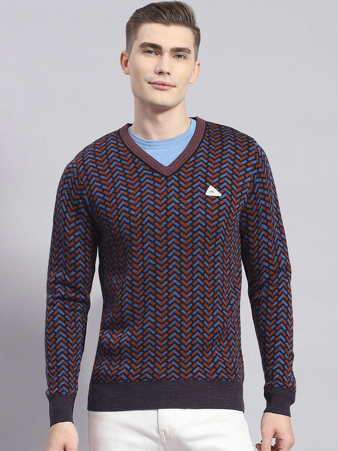 monte carlo geometric self design woollen pullover sweater