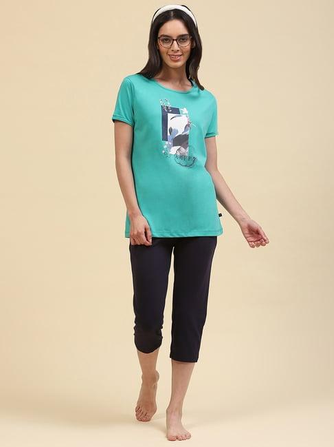 monte carlo green & black printed t-shirt with capris