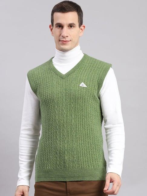 monte carlo green regular fit self pattern sweater