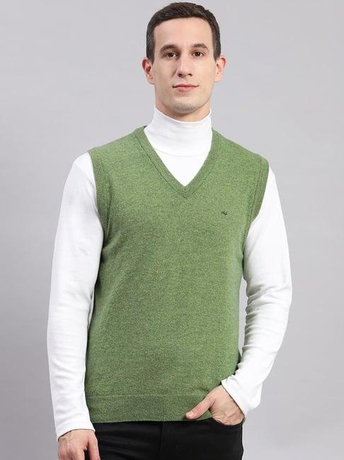 monte carlo green wool blend regular fit solid sweater