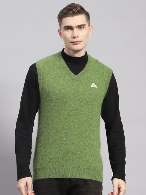 monte carlo green wool blend regular fit solid sweater