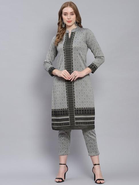 monte carlo grey black wool printed kurta with pants