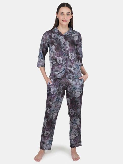 monte carlo grey printed shirt pyjama set