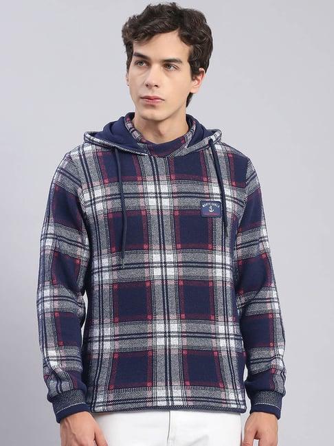 monte carlo grey regular fit checks hooded sweatshirt