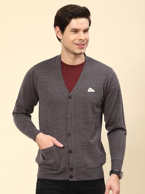 monte carlo grey wool blend regular fit solid cardigan