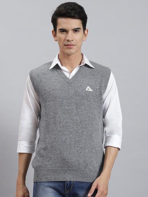 monte carlo grey wool blend regular fit solid sweater