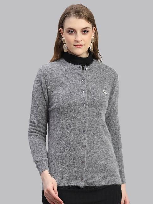 monte carlo grey wool textured cardigan