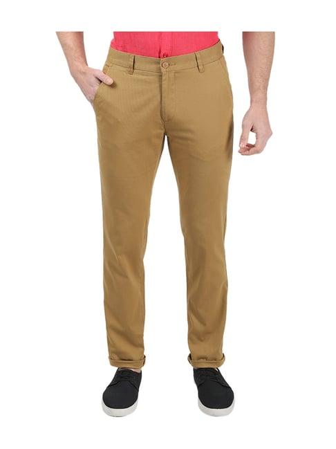 monte carlo khaki solid mid rise regular fit trousers