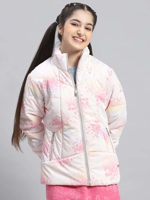 monte carlo kids baby pink & white printed full sleeves jacket