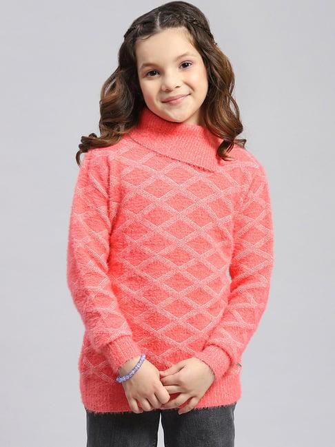 monte carlo kids coral self design full sleeves sweater