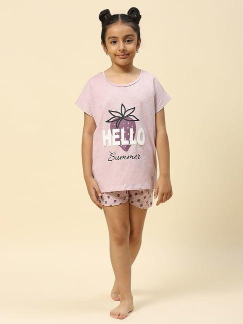 monte carlo kids light mauve printed t-shirt with shorts