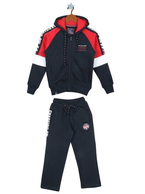 monte carlo kids navy color block full sleeves tracksuit