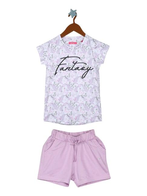 monte carlo kids off white & lilac printed t-shirt with shorts
