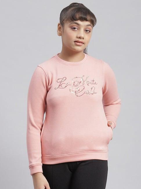 monte carlo kids pink embellished full sleeves sweatshirt