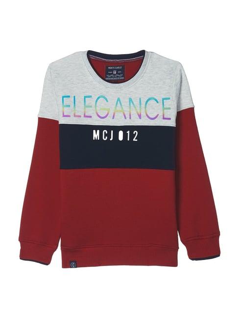 monte carlo kids red & grey color block full sleeves sweatshirt