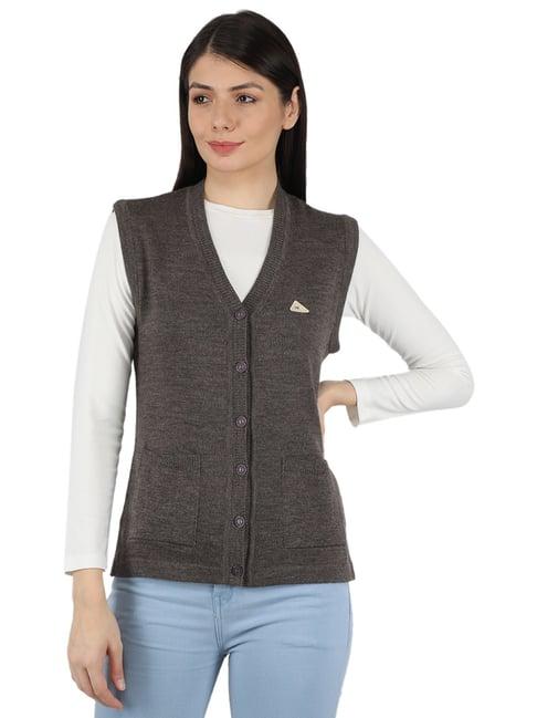monte carlo light brown wool open front cardigan