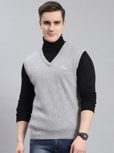 monte carlo light grey mix regular fit lambs wool sweater