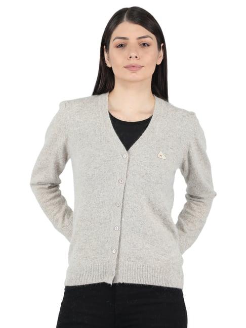 monte carlo light khaki wool open front cardigan