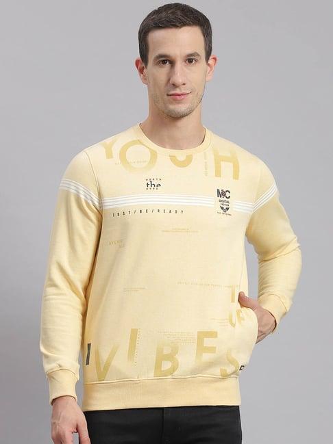 monte carlo light yellow regular fit printed sweatshirt