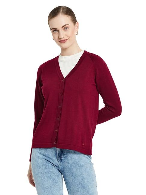 monte carlo maroon wool open front cardigan