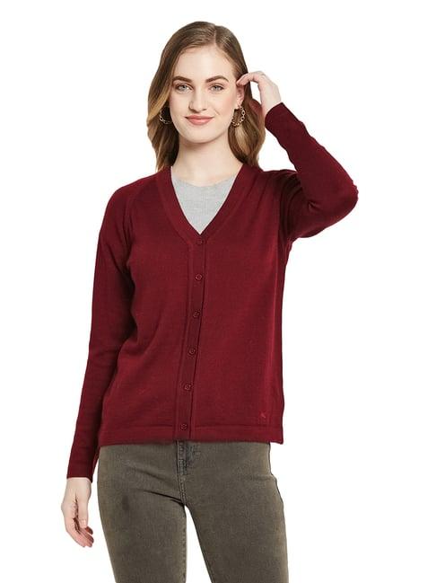 monte carlo maroon wool open front cardigan