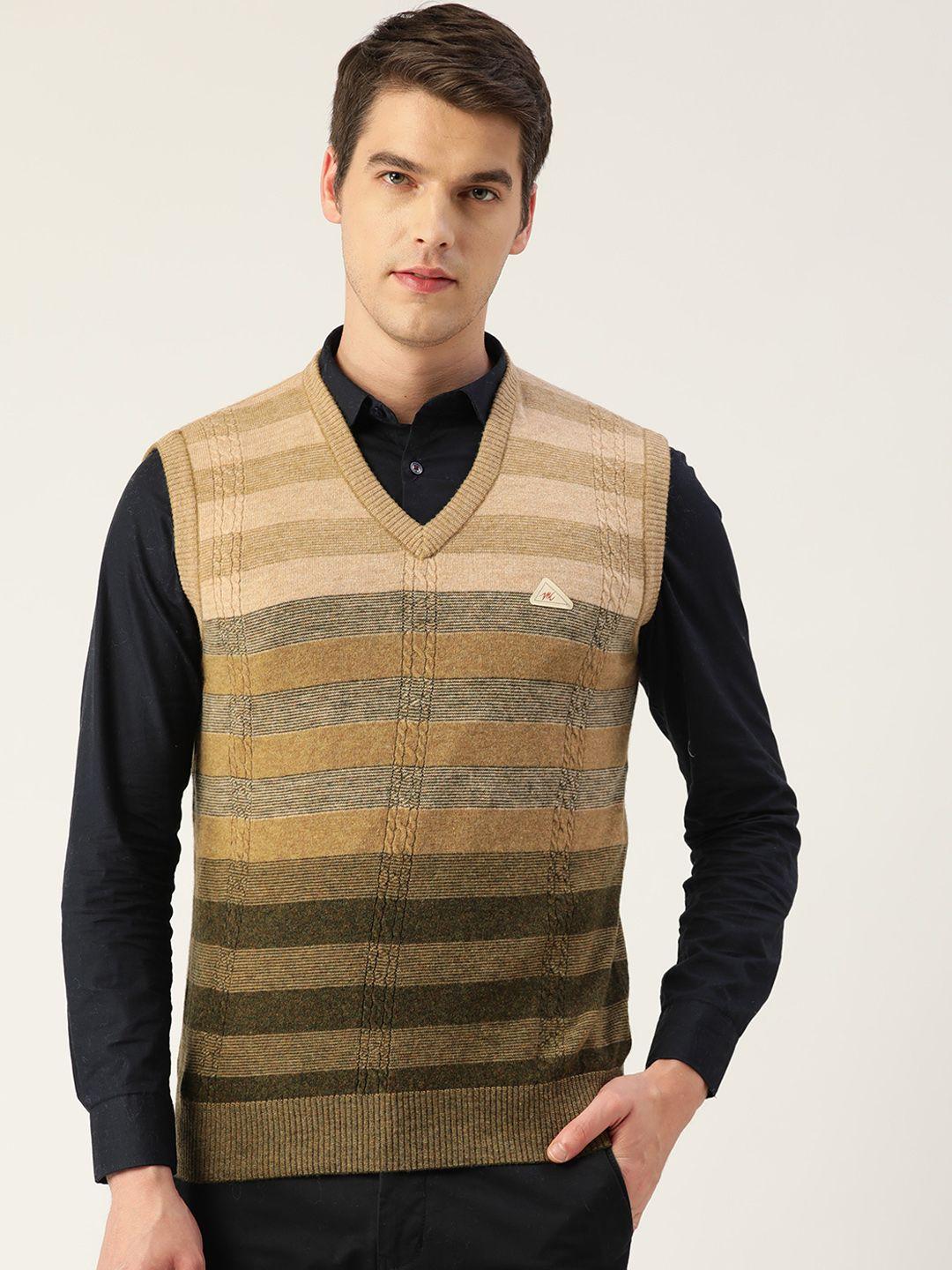 monte carlo men beige & olive green striped sweater vest