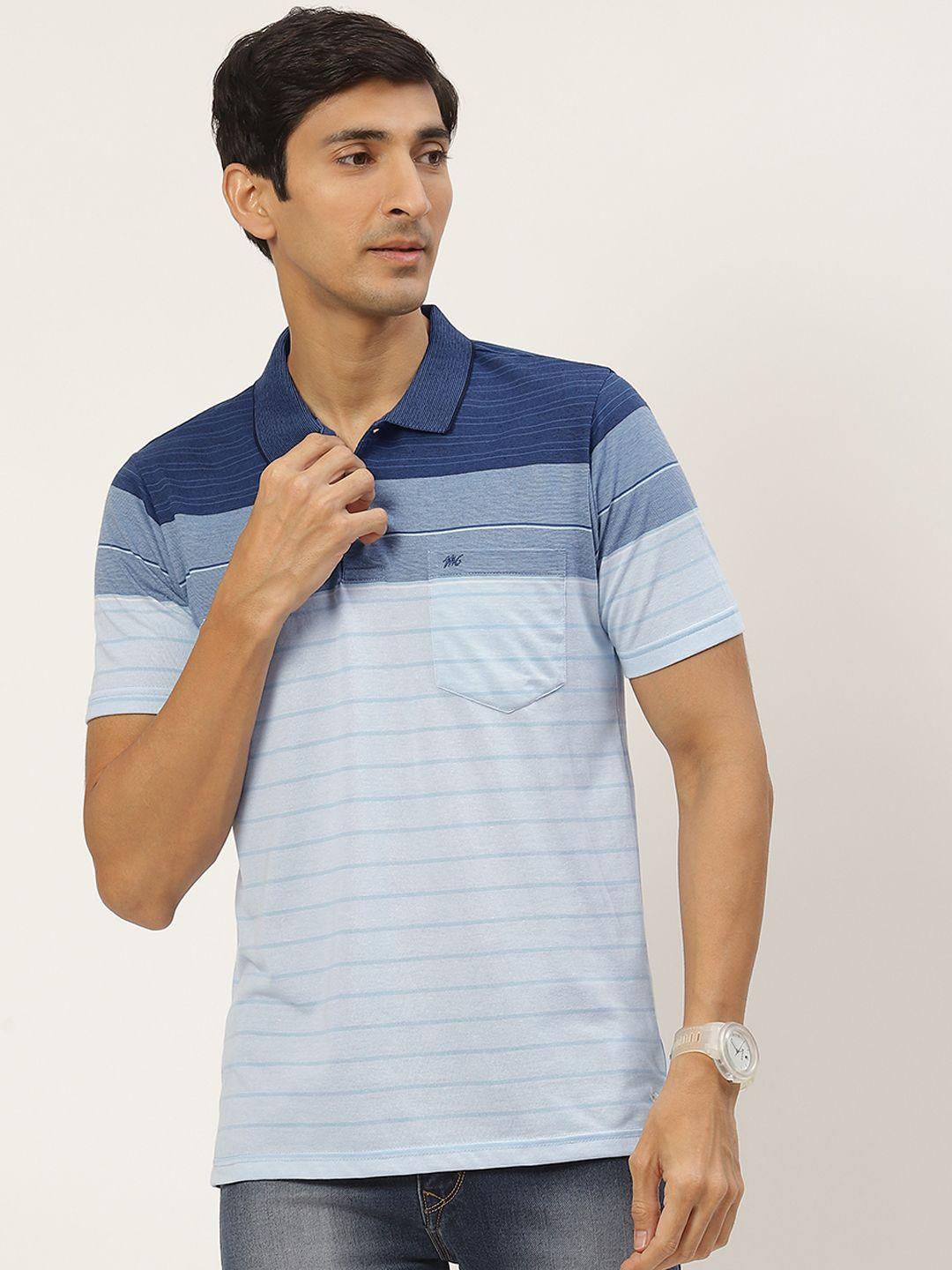 monte carlo men blue striped polo collar t-shirt