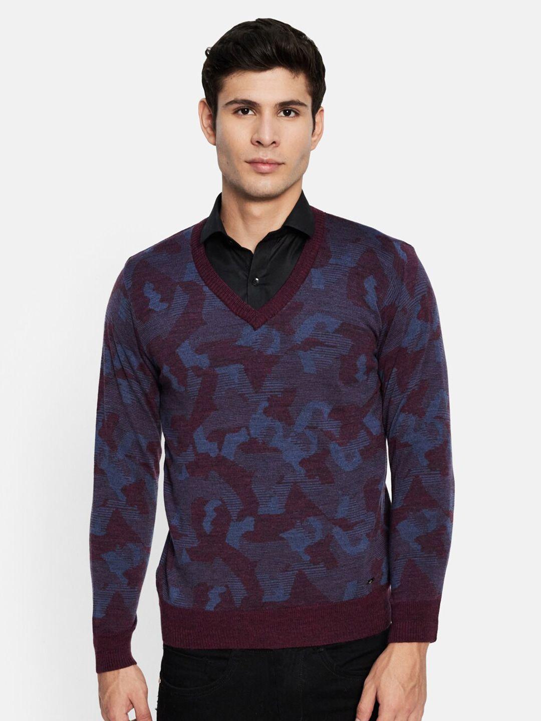 monte carlo men brown & blue printed pullover