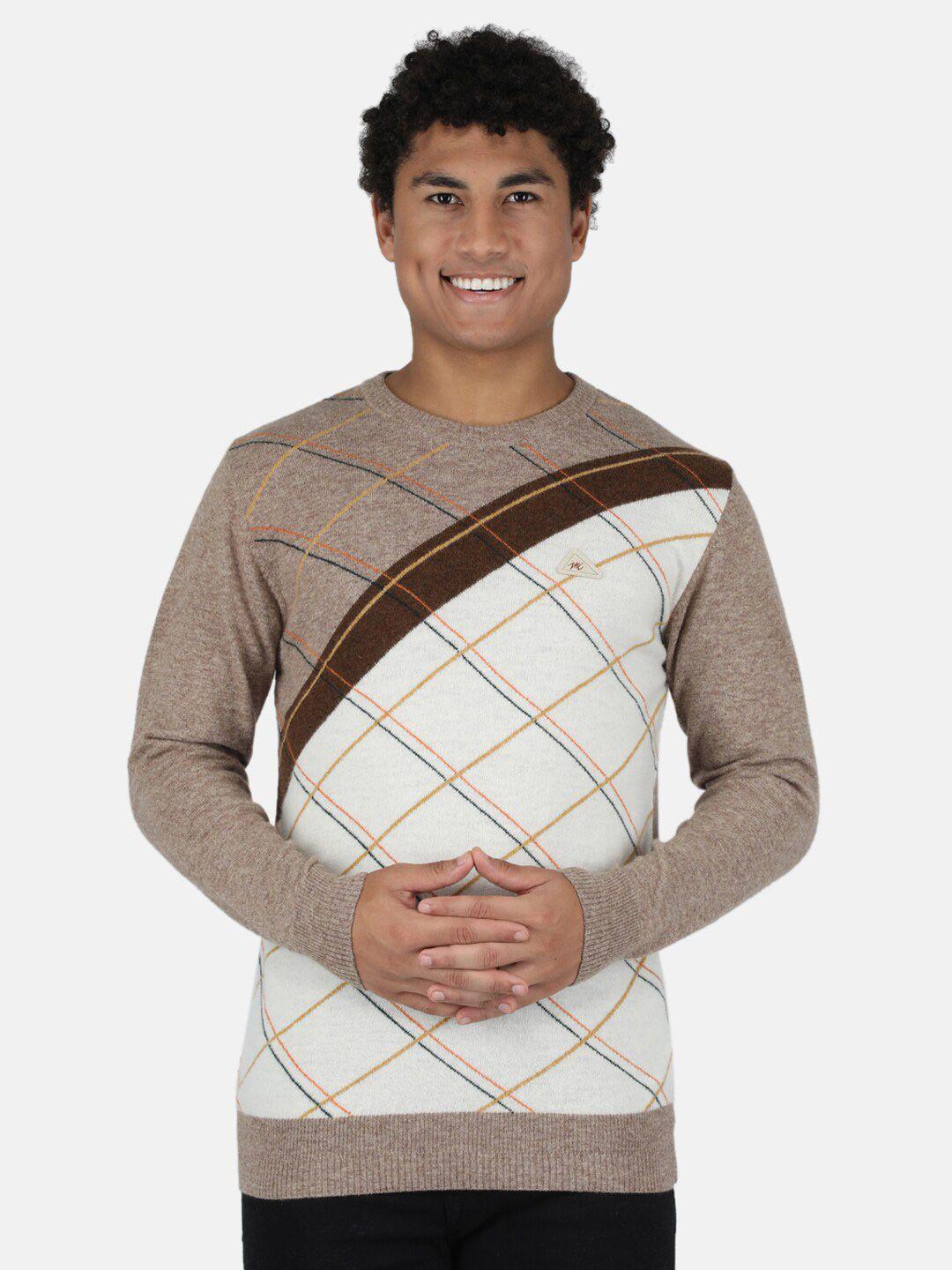 monte carlo men brown & white colourblocked pullover
