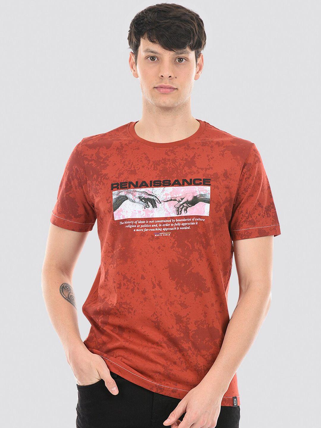 monte carlo men brown printed t-shirt