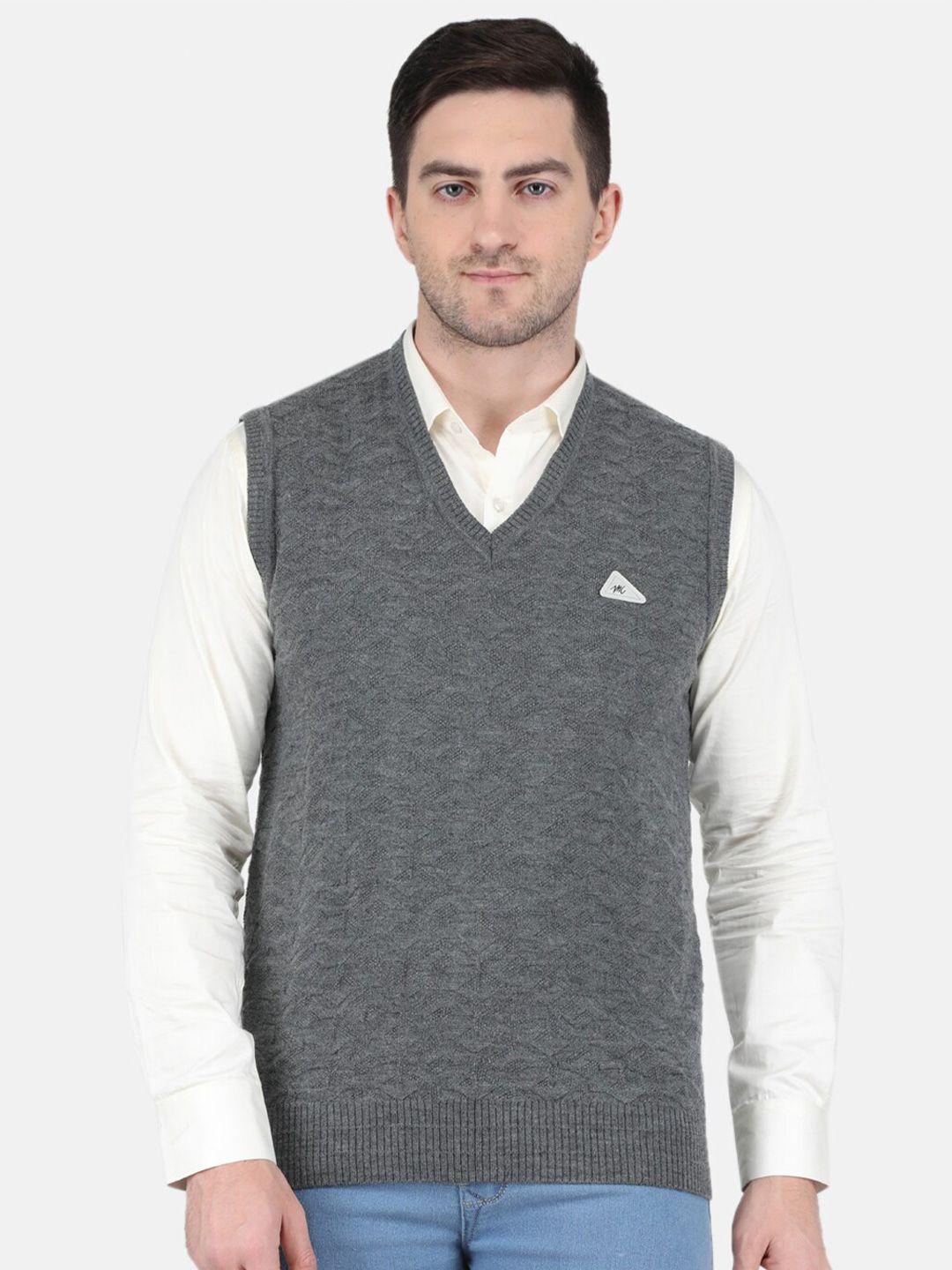 monte carlo men grey & white self design v-neck sleeveless wool sweater vest