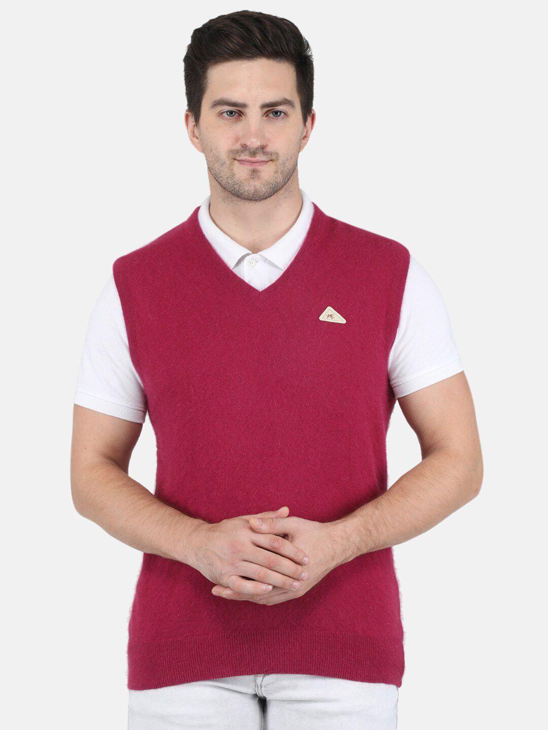 monte carlo men maroon solid v-neck wool sweater vest