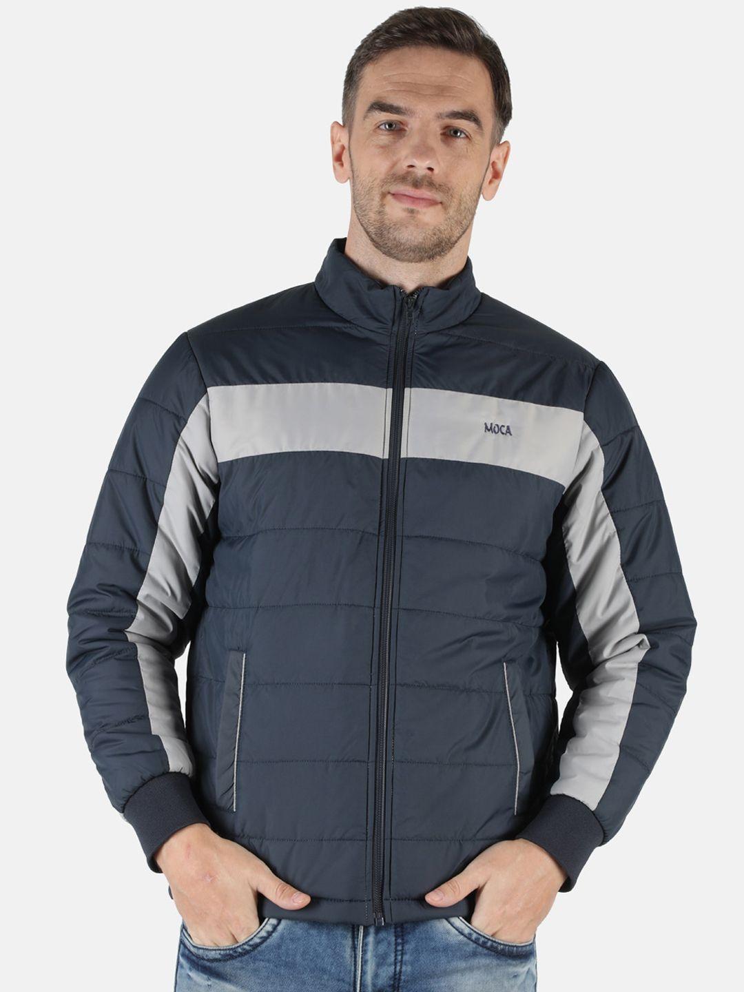 monte carlo men navy blue colourblocked lightweight puffer jacket