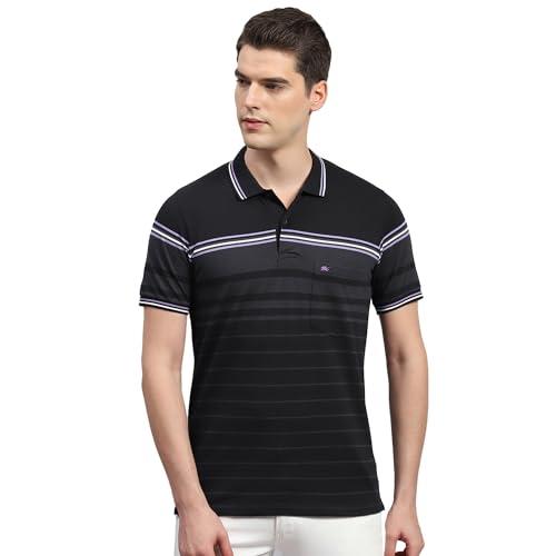 monte carlo mens black striped collared neck half sleeve regular fit t-shirt (224064267-2-44)