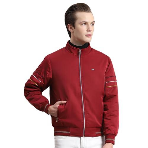 monte carlo mens maroon solid full sleeve stand collar casual jacket (223061915-1-38)