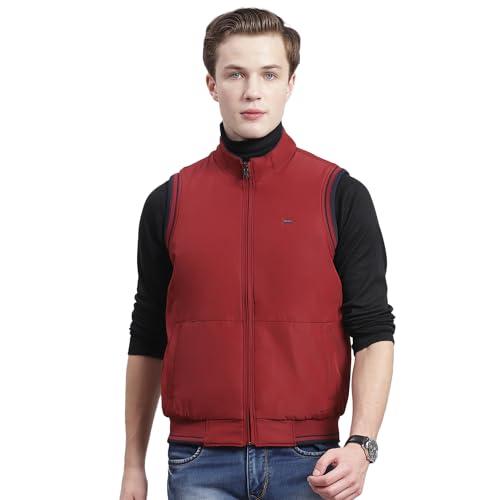 monte carlo mens maroon solid sleeveless stand collar reversible casual jacket (223061728-1-40)