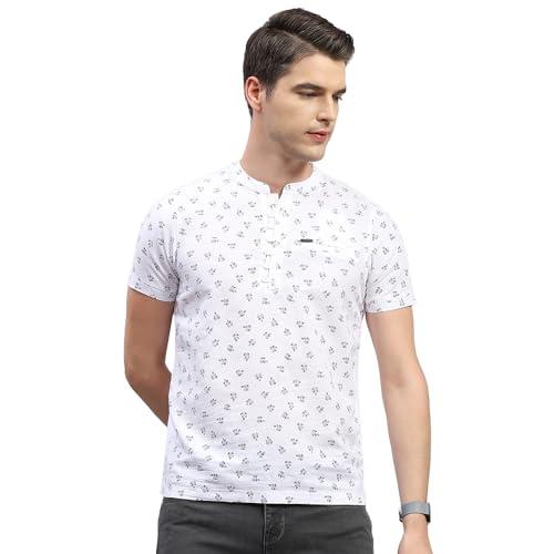 monte carlo mens white printed band collar half sleeve regular fit kurta